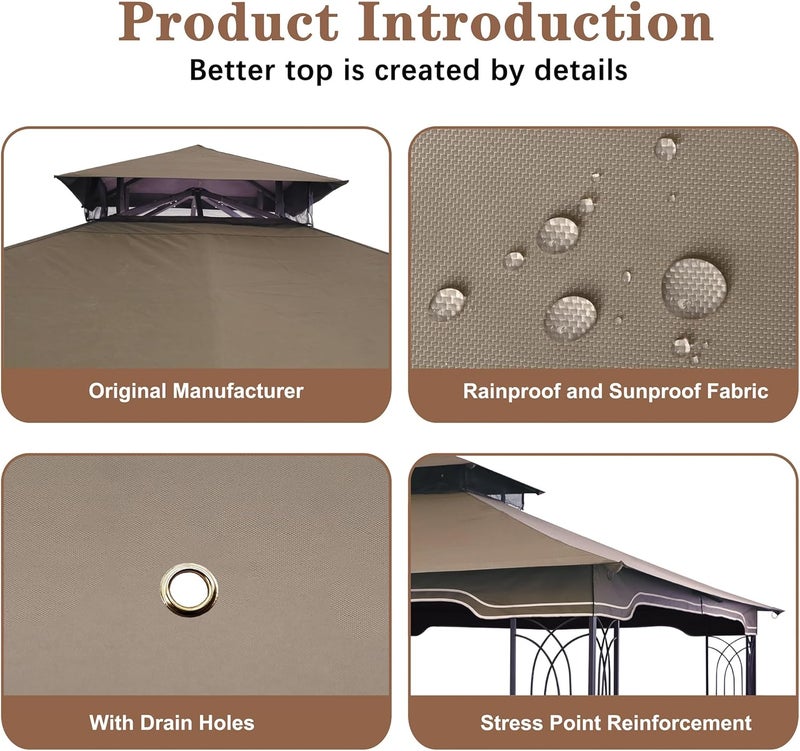 SCOCANOPY Replacement Gazebo Canopy for 10 x 12 Regency II Patio Gazebo Model L-GZ798PST,L-GZ798PST-E,A111014400,A101004104,A101004105 (Khaki) - Image 5